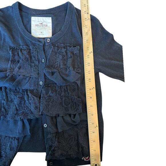 Y2K Hollister Lace Ruffle Cardigan Sweater Women’s Medium Black Button Front - Picture 6 of 8